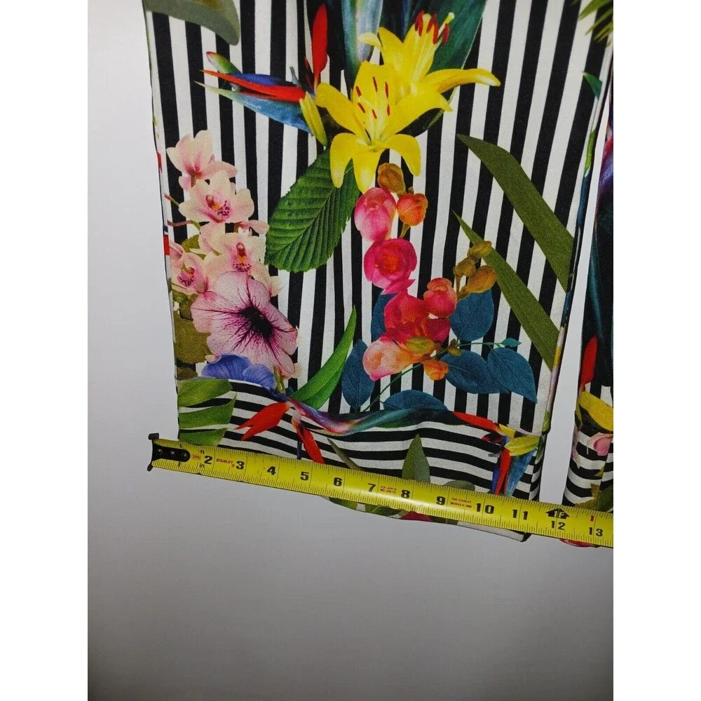 Studio F Pant Women's 6 Black White Stripe Floral High Waisted Palazzo‎ Wide Leg - Picture 10 of 10